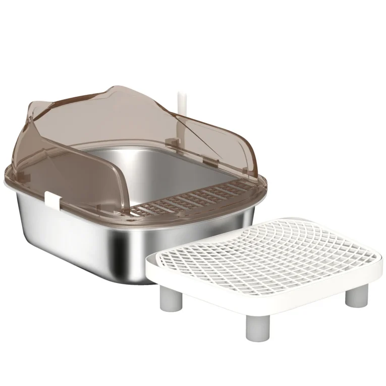 High-Sided Steel Cat Litter Tray with Step – Charcoal, 52cm