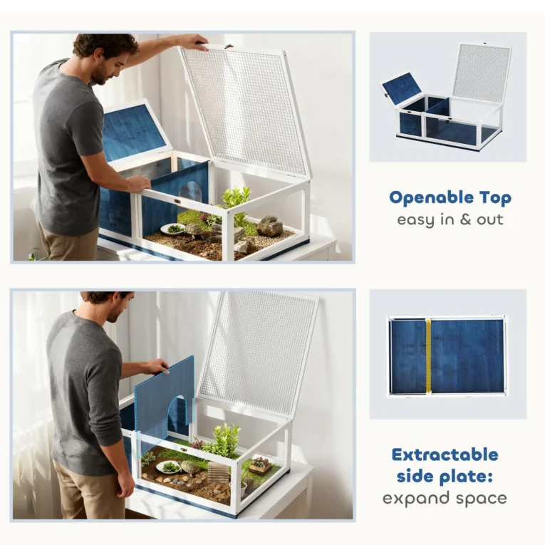 Tortoise Habitat Solid Wood 91×60.5x32cm – Blue