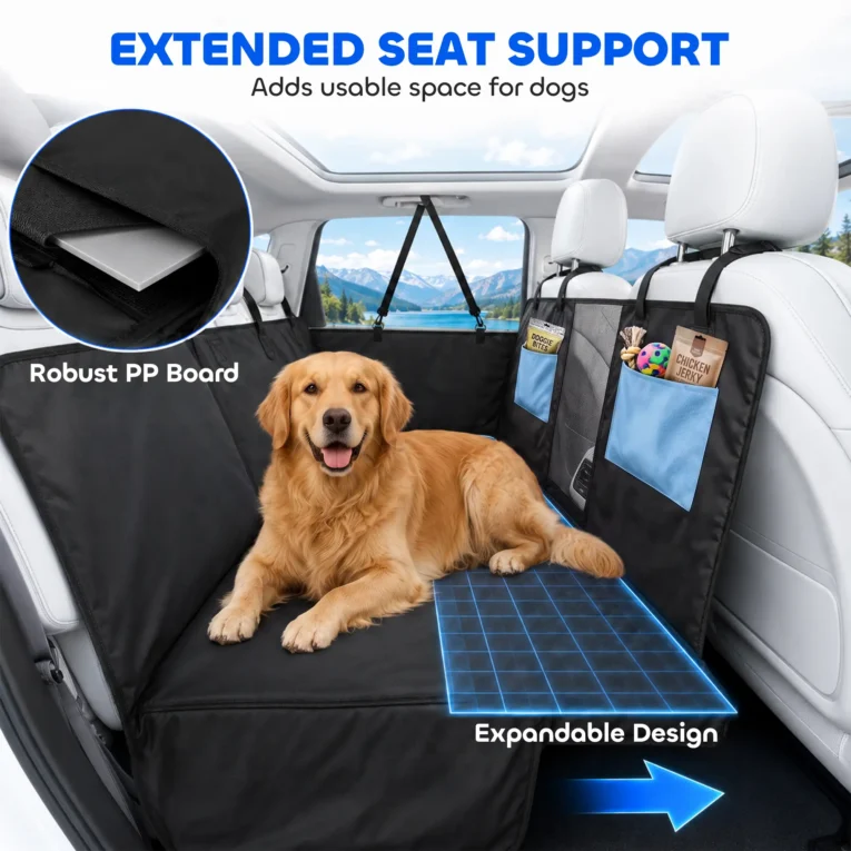 Dog Car Seat Hammock Cover with Mesh Window – Blue, 148cm