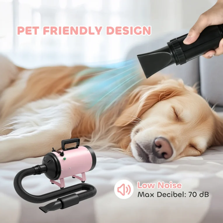 2200W Dog Hair Dryer with Variable Airflow and Three Nozzles – Pink
