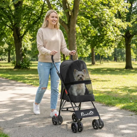 Lightweight Folding Pet Stroller – Black, 4kg