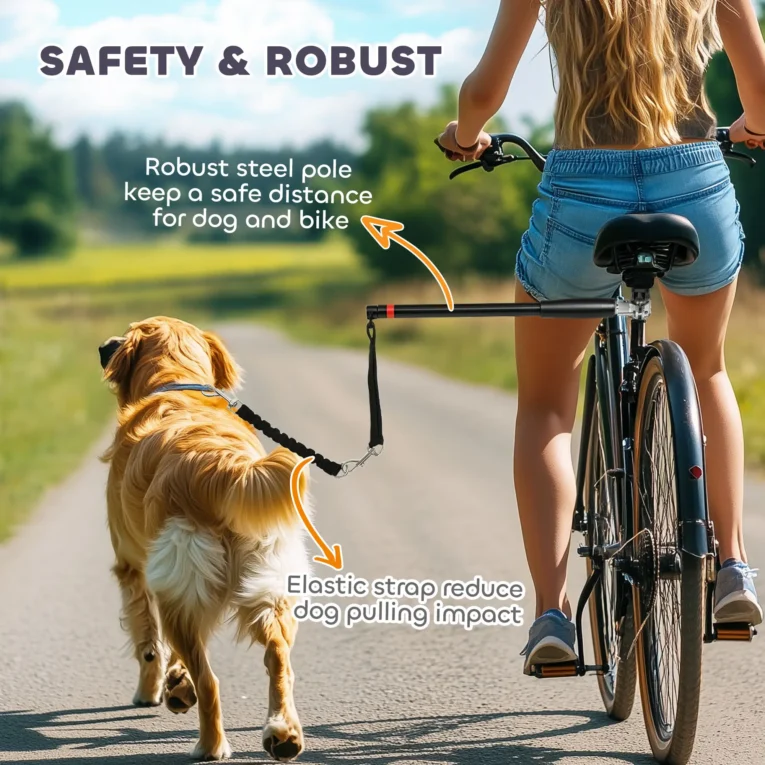 Bicycle-Mounted Dog Lead with Elastic Section – Black
