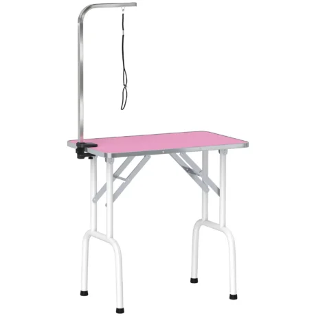Folding Dog Grooming Table with Adjustable Arm – Pink, 81cm
