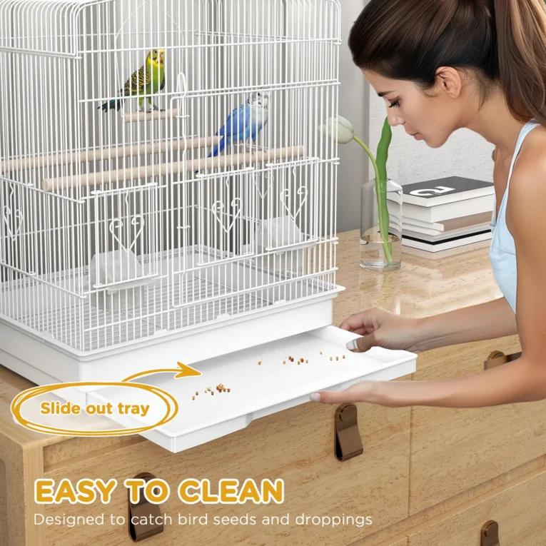 White Bird Cage with Perches, Feeders and Swing – 59cm White Bird Cage with Perches, Feeders and Swing – 59cm