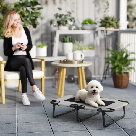 Folding Raised Mesh Dog Bed – Light Grey, 75cm
