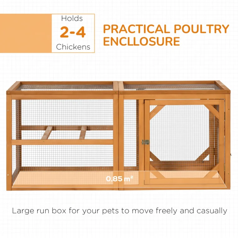 Wooden Chicken Run with Perches and Multiple Doors – Natural, 140cm
