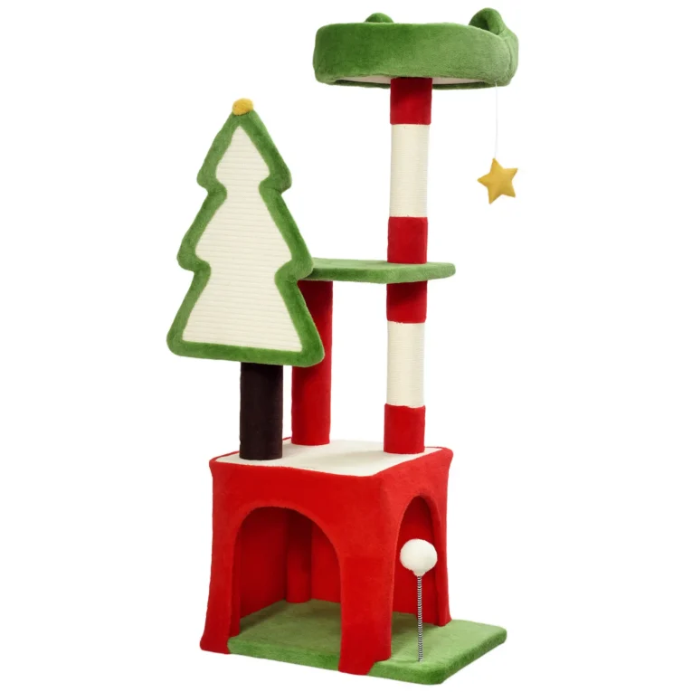 Christmas Cat Activity Tree with House and Scratching Board – Green, 103cm Christmas Cat Activity Tree with House and Scratching Board – Green, 103cm