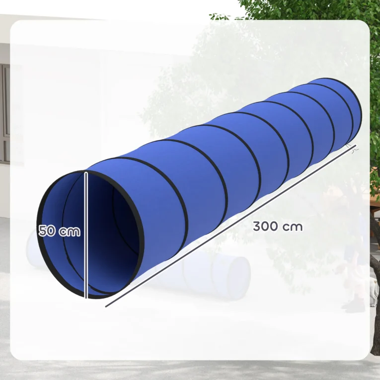 Folding Dog Agility Tunnel with Carry Bag – Blue, 3m