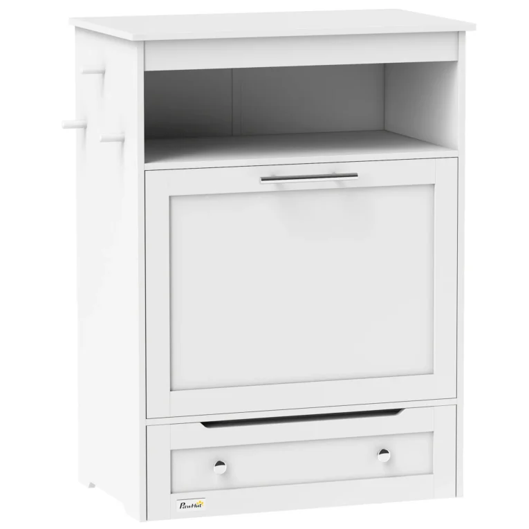 Pet Feeding Cabinet with Pull-Out Bowls – White