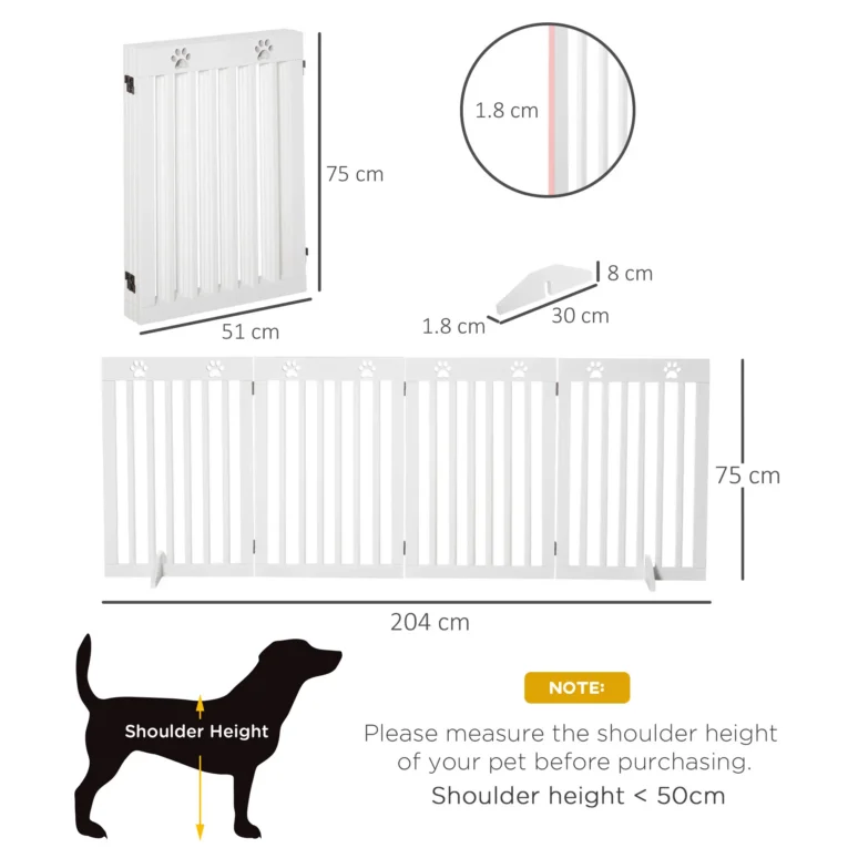Four-Panel Freestanding Pet Barrier with Support Feet – White