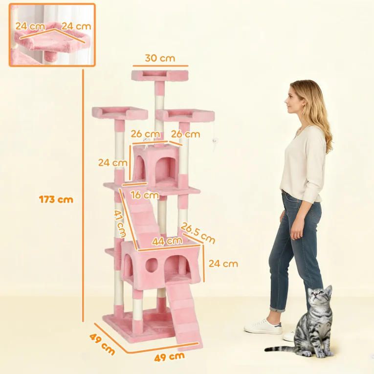 Cat Tree Scratching House Play Centre 173cm – Pink