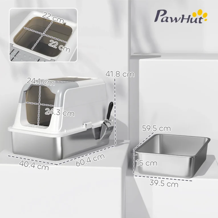 XL Enclosed Steel Cat Litter Box with Top Exit – White, 60cm XL Enclosed Steel Cat Litter Box with Top Exit – White, 60cm