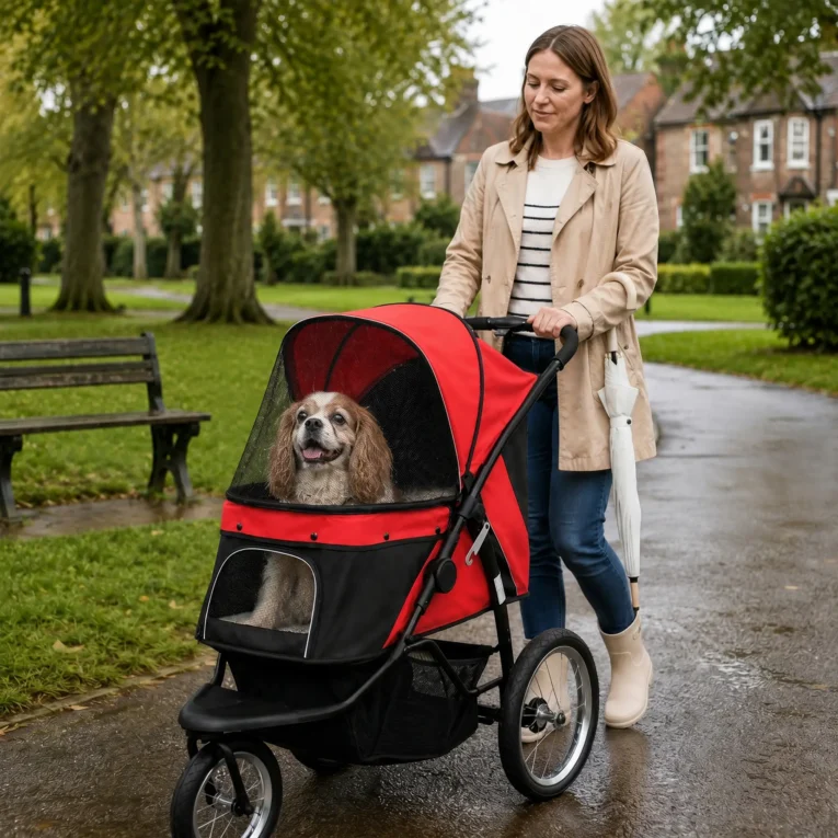 Foldable Pet Stroller for Small/Medium Dogs – Red and black