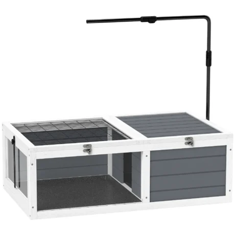 Wooden Tortoise Table with Lamp Holder and Trays – Grey