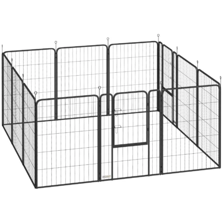 Twelve-Panel Steel Dog Playpen with Two Gates &ndash; Black, 100cm High