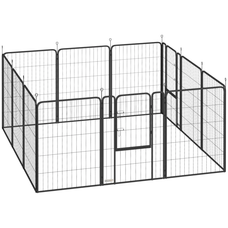 Twelve-Panel Steel Dog Playpen with Two Gates – Black, 100cm High