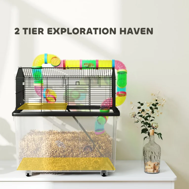 Hamster cage 58L x 43W x 57Hcm – Multicoloured and black