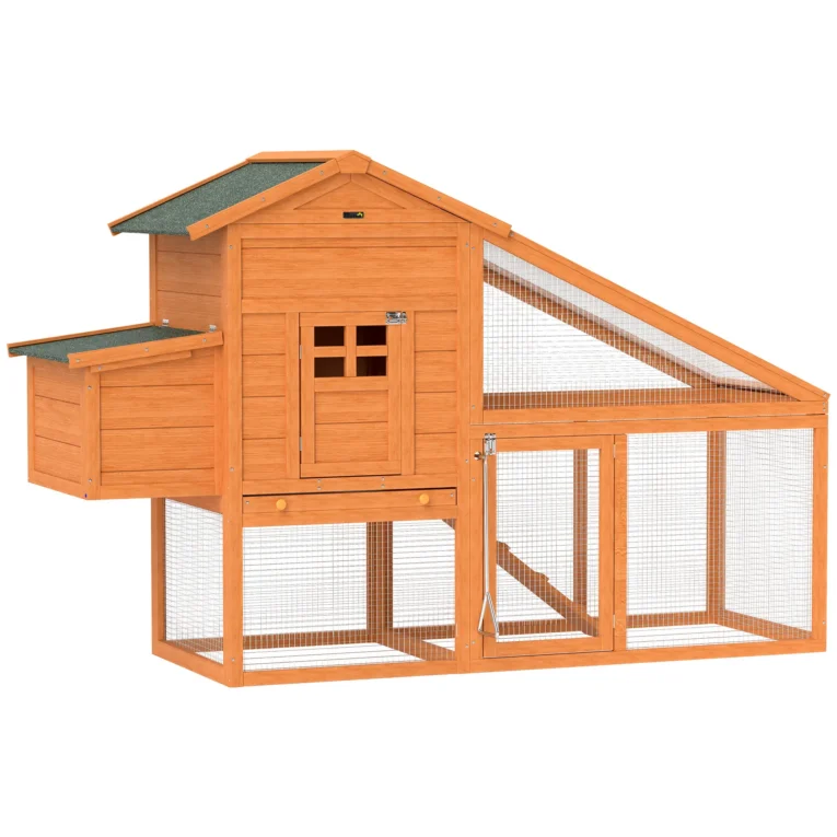 Wooden Hen House with Nesting Box and Attached Run – Orange