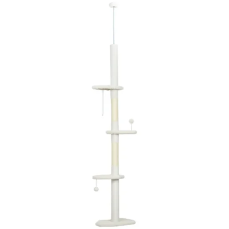 Cloud-Perch Floor-to-Ceiling Cat Tree – Beige, 225–255cm