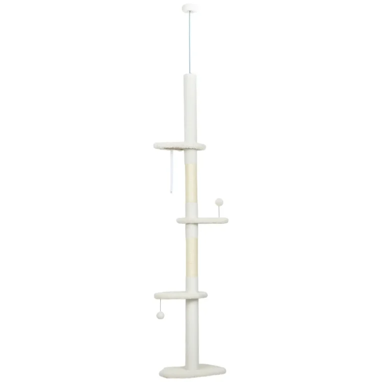 Cloud-Perch Floor-to-Ceiling Cat Tree – Beige, 225–255cm