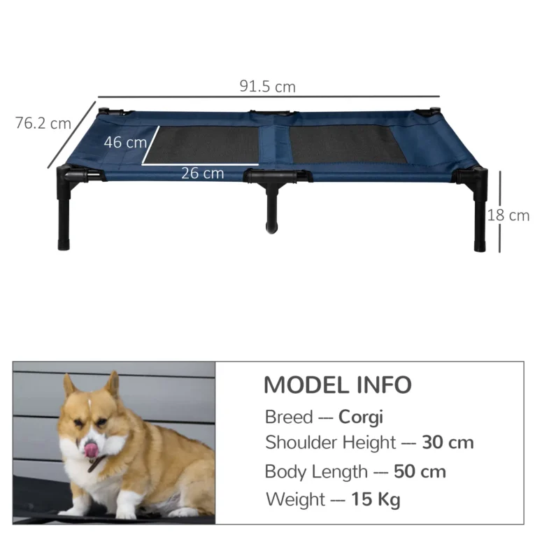 Raised Dog Bed Portable Cot Large – Blue and Black