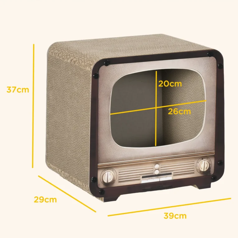 Television-Style Cardboard Cat House with Scratcher – Brown