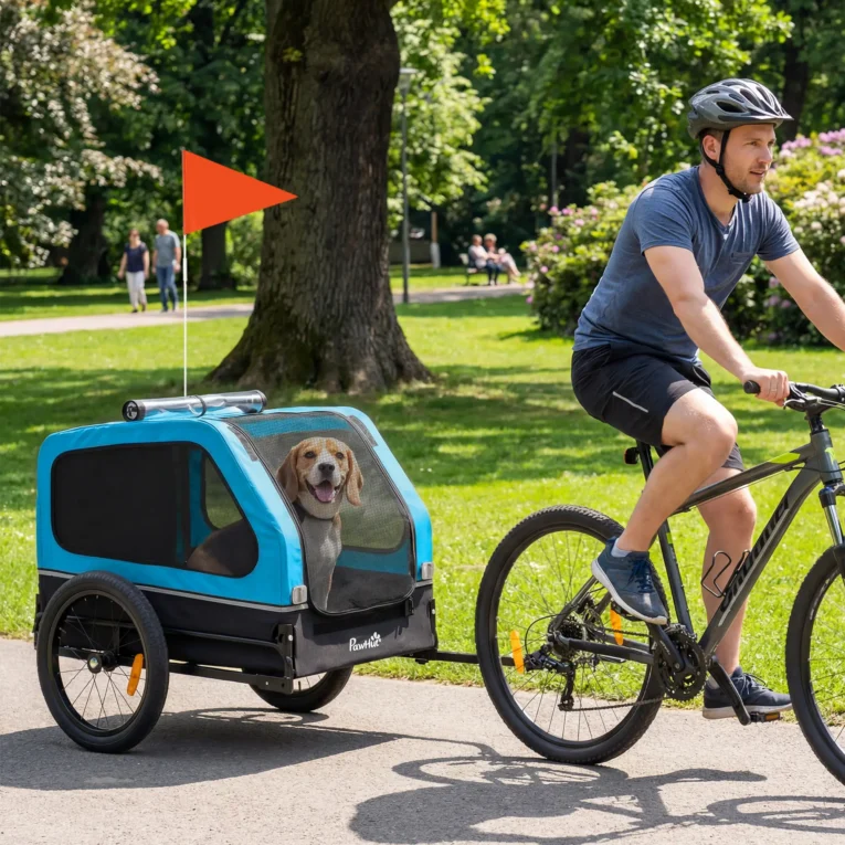 Dog Bicycle Trailer with Loading Ramp – Blue, 20kg Capacity Dog Bicycle Trailer with Loading Ramp – Blue, 20kg Capacity