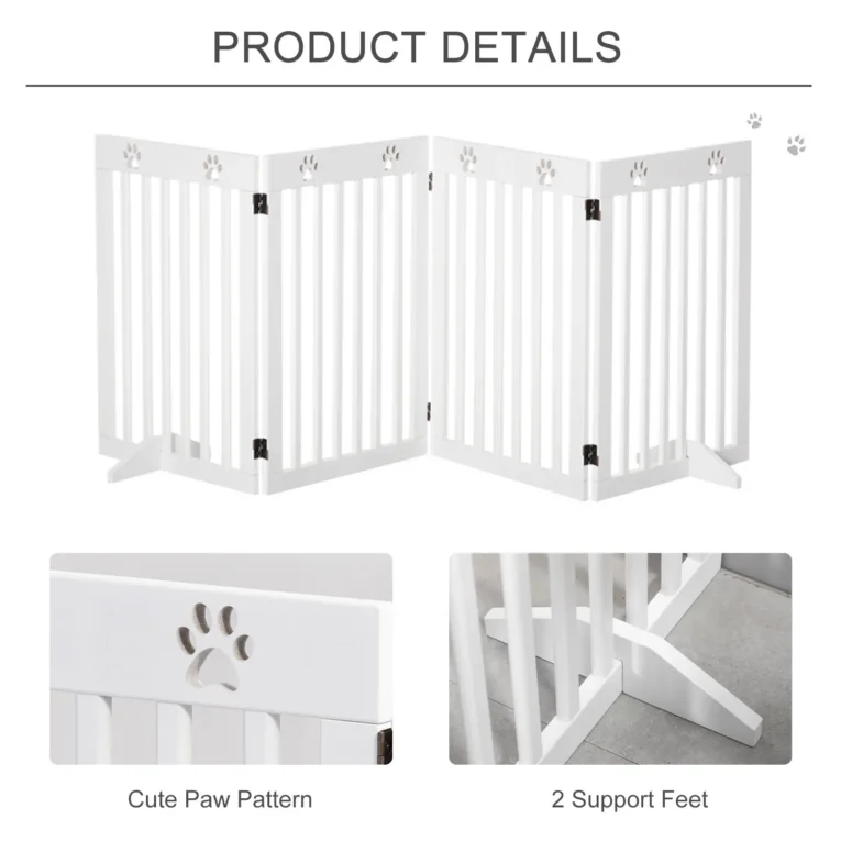 Four-Panel Freestanding Pet Barrier with Support Feet – White