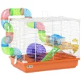 2-Tier Hamster Cage with Wheels and Tunnel Dwarf – Orange and white