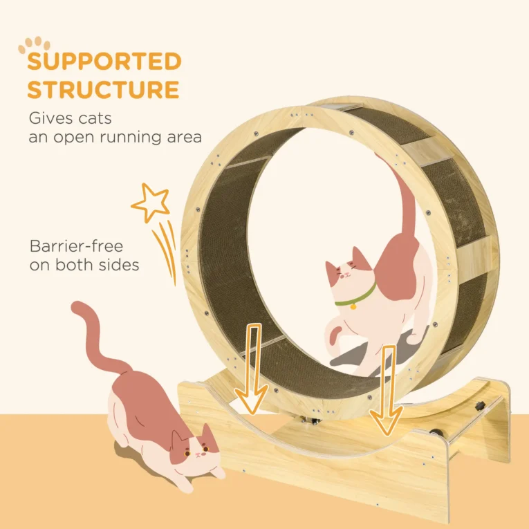 Cat Exercise Wheel with Brake and Replaceable Scratching Pad – Oak Tone