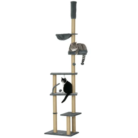 Floor-to-Ceiling Cat Tower with Hammock – Grey, 230–250cm