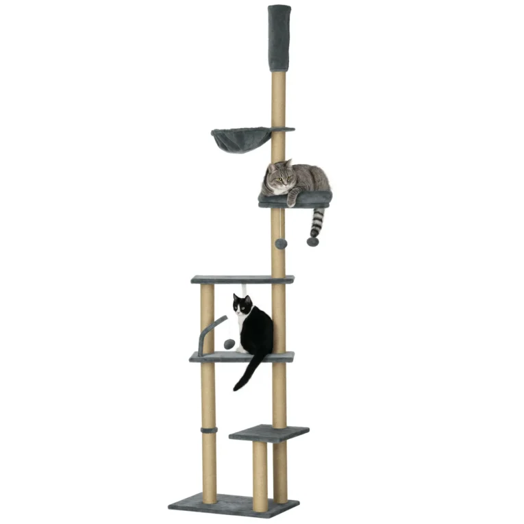 Floor-to-Ceiling Cat Tower with Hammock – Grey, 230–250cm Floor-to-Ceiling Cat Tower with Hammock – Grey, 230–250cm