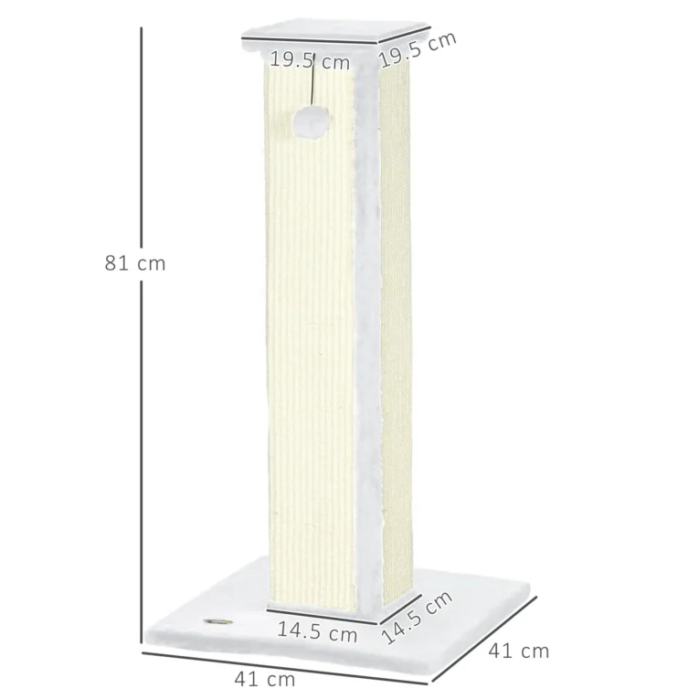 81cm Tall Sisal Cat Scratching Post with Hanging Ball – White