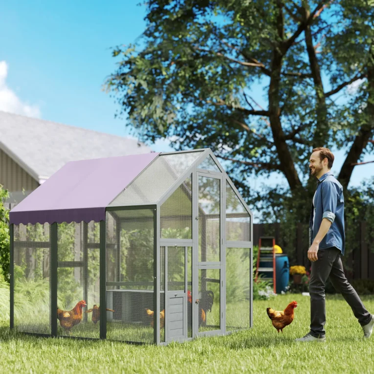 Walk-In Wooden Chicken Run with Nest Boxes and Cover – Purple Grey Walk-In Wooden Chicken Run with Nest Boxes and Cover – Purple Grey