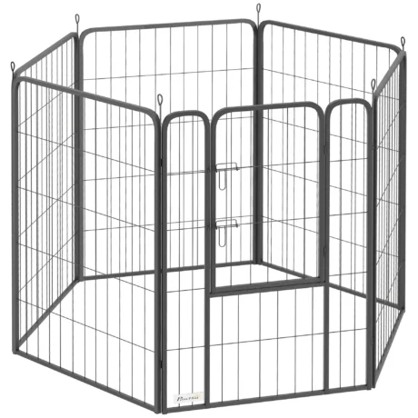 Six-Panel Steel Dog Playpen with Gate &ndash; Black, 100 &times; 68cm Panels