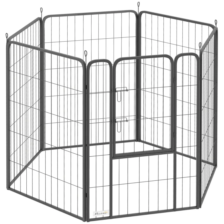 Six-Panel Steel Dog Playpen with Gate – Black, 100 × 68cm Panels