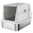 XL Steel Cat Litter Box with Front and Top Access – Light Grey