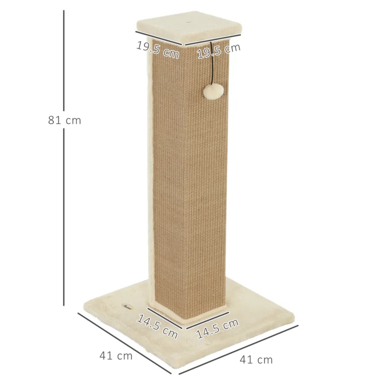 Tall Jute Cat Scratching Column with Toy – Beige, 81cm