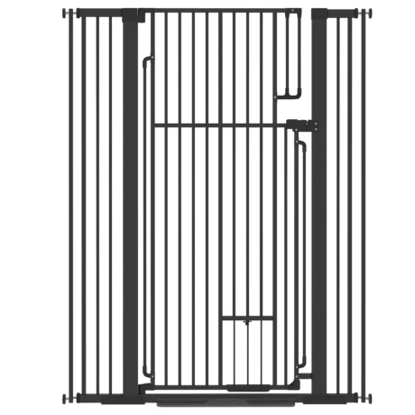 135cm Tall Steel Dog Gate with Cat Door and Extensions &ndash; Black