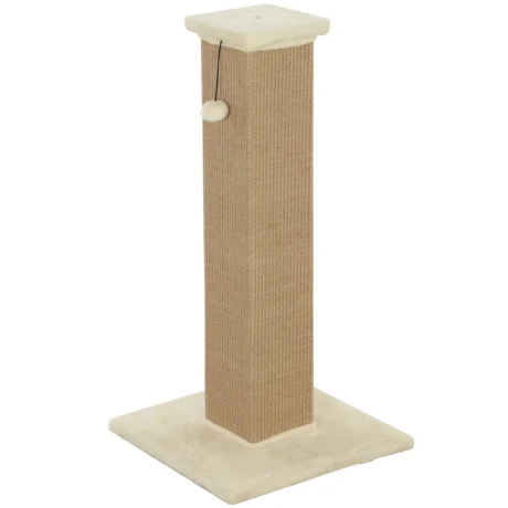 Tall Jute Cat Scratching Column with Toy – Beige, 81cm