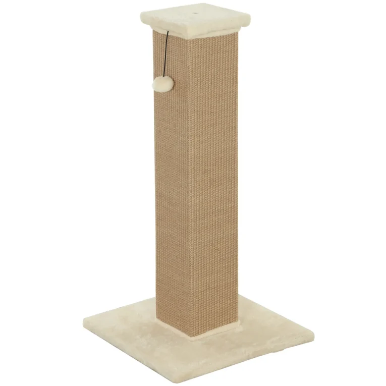 Tall Jute Cat Scratching Column with Toy – Beige, 81cm