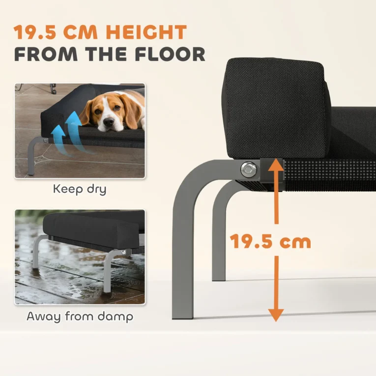 Raised Dog Bed with Removable Bolster – Black, 110cm
