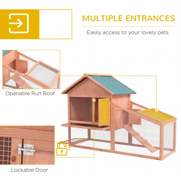 Two-Tier Wooden Rabbit Hutch with Side Run and Tray – 144cm