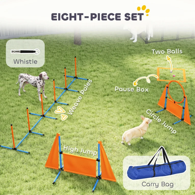 Portable Dog Agility Set with Jumps and Weave Poles – Orange