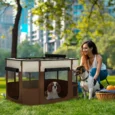 Foldable Dog Pen Portable Indoor/Outdoor – Brown, cream white and black