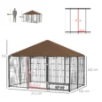 Outdoor Dog Enclosure with Canopy and Rotating Bowls – Brown, 211cm