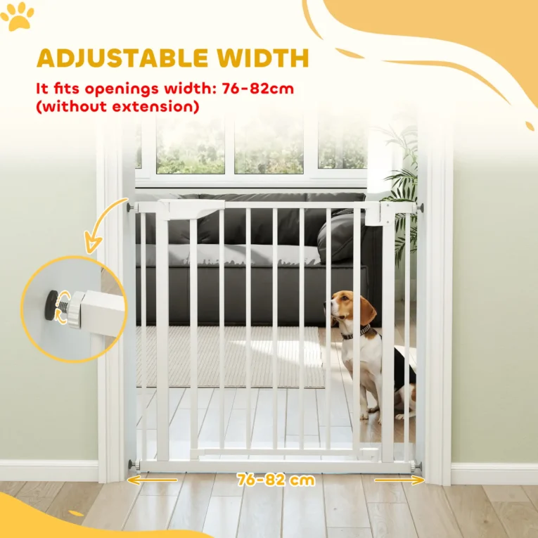 Pressure-Fit Pet Gate with Two-Way Door – White, 76–81cm