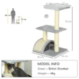 Cat Tower with Arched Scratch Pad – Light Grey, 72cm