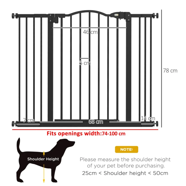 Adjustable Dog Gate – Black, 78cm High, 74–100cm