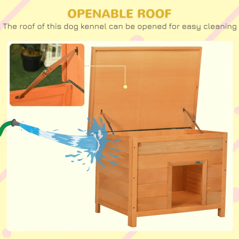 Raised Wooden Dog Kennel with Opening Roof – Yellow and Green, 82cm